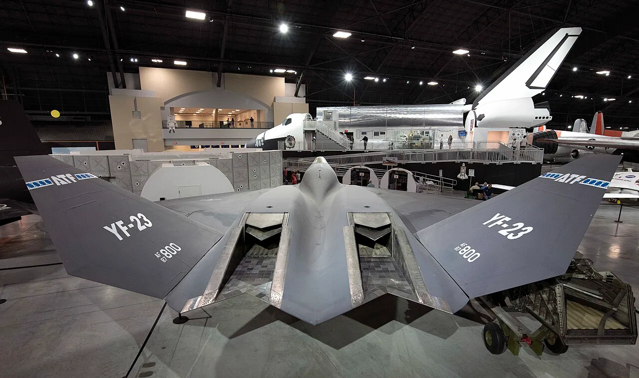 YF-23A aircraft. Rear view of YF-23A, official U.S. Air Force photo by Ty Greenlees.